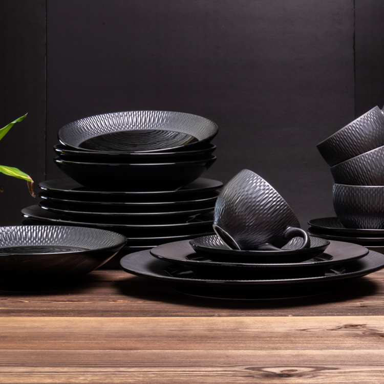 Black dinnerware sets (3)