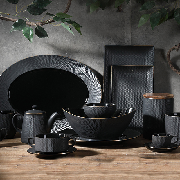 Black dinnerware sets with gold rim 2
