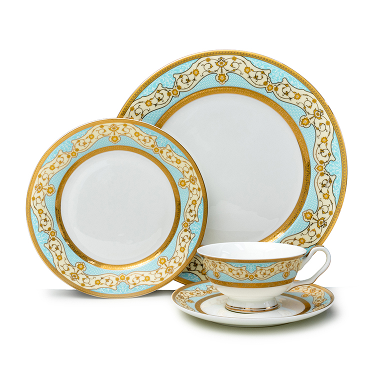 Custom colors embossed gold dinner set