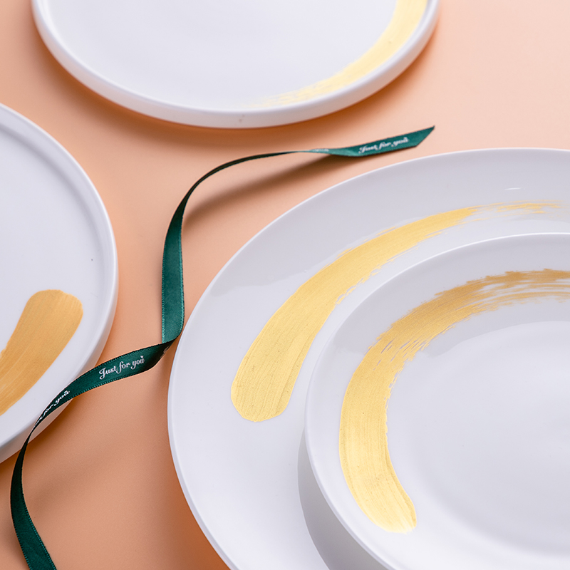 bone china white dinner plates gold brush