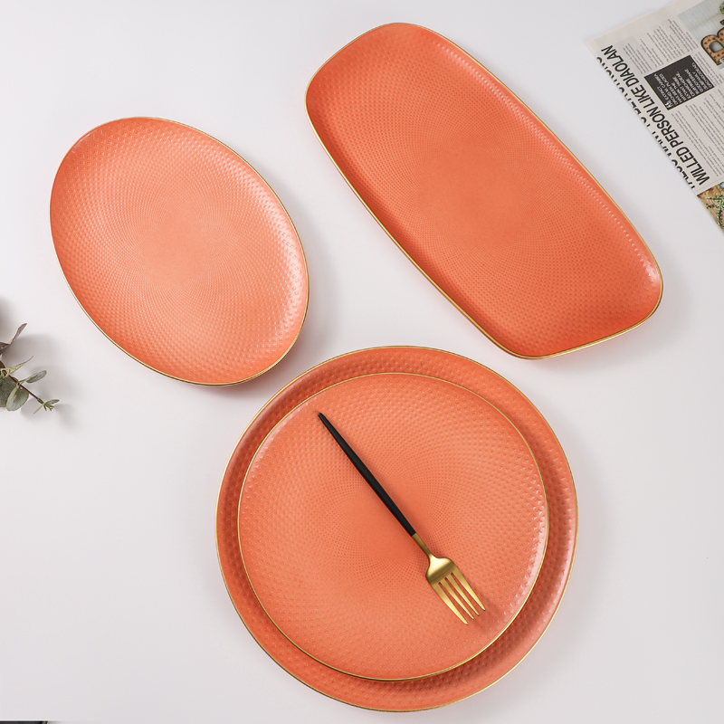 orange color dinner dishes plate