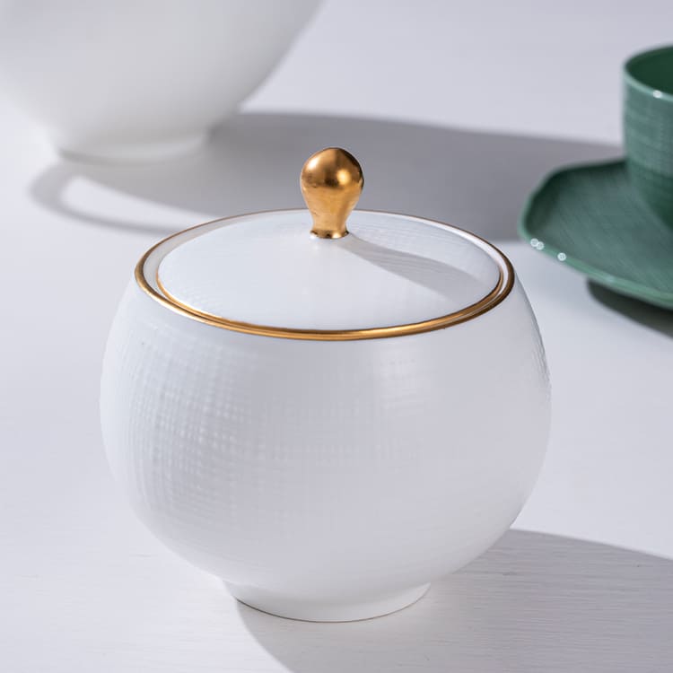 Bone China White Sugar Bowl with Lid (2)