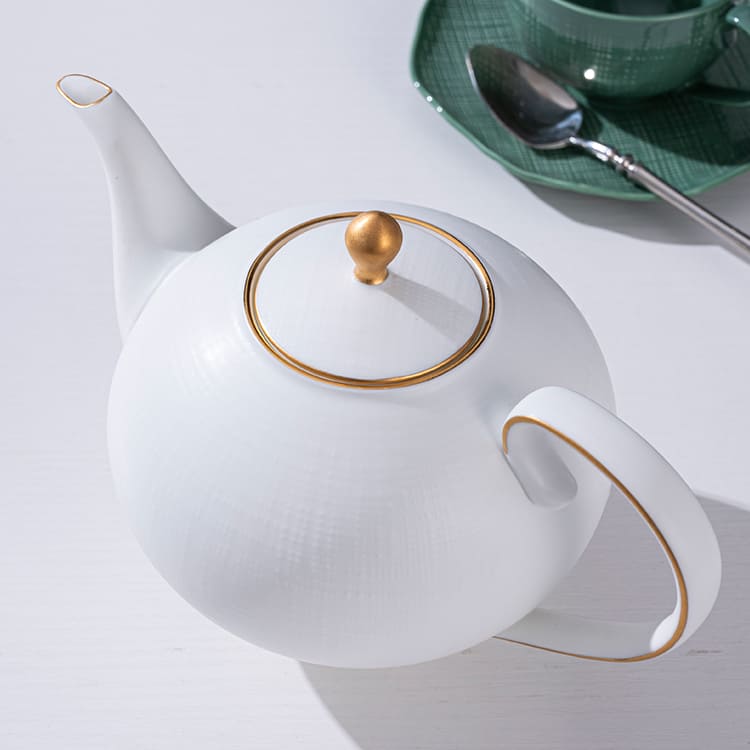 Modern White Teapot with Gold Rim (2)
