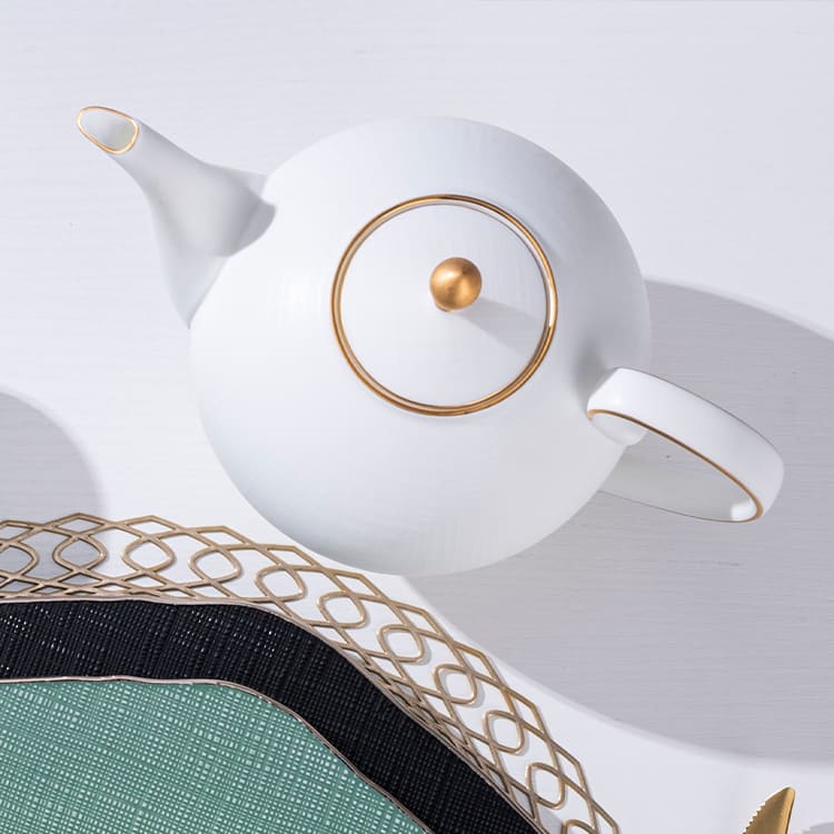 Modern White Teapot with Gold Rim (4)