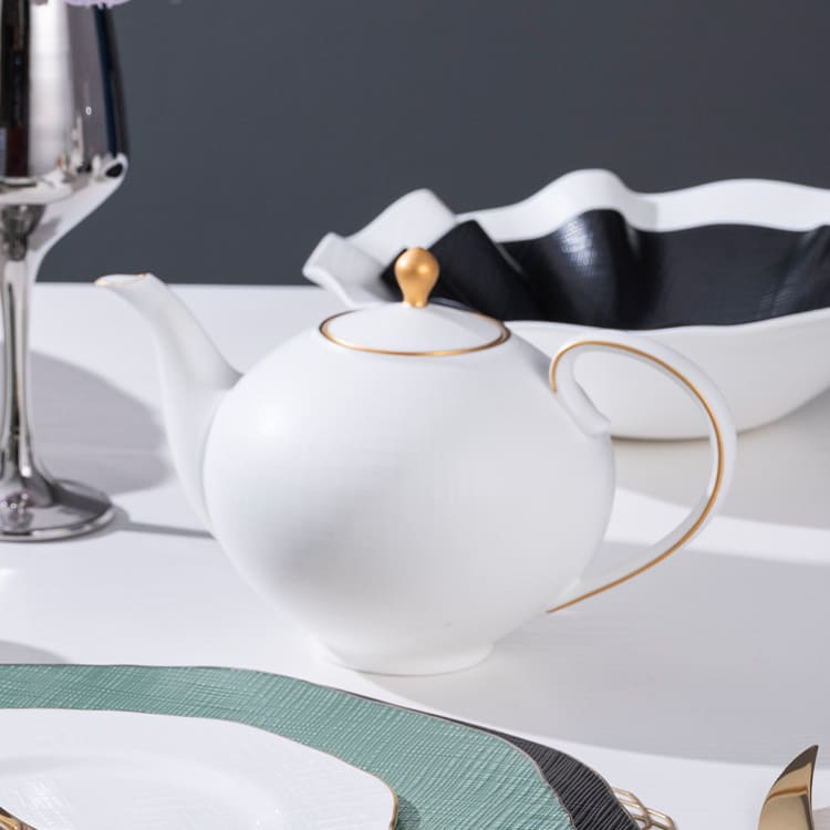 Modern White Teapot with Gold Rim (5)