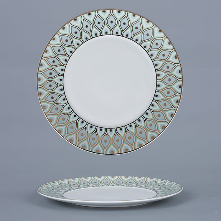 Pratos de jantar verdes com borda dourada Pavão (1)