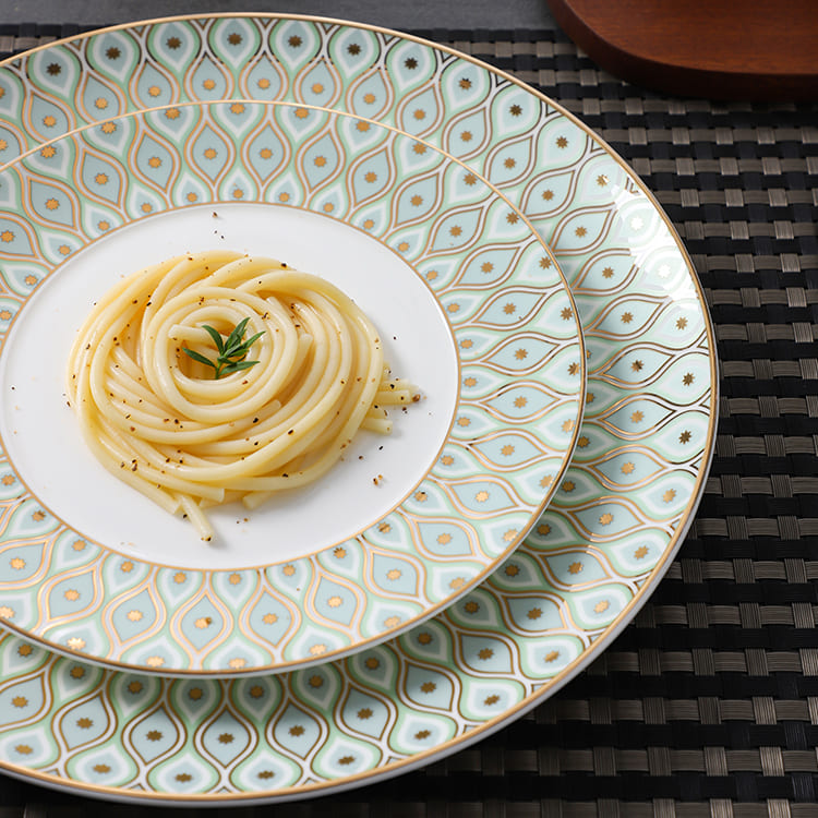 Pratos de jantar verdes com borda dourada Pavão (3)