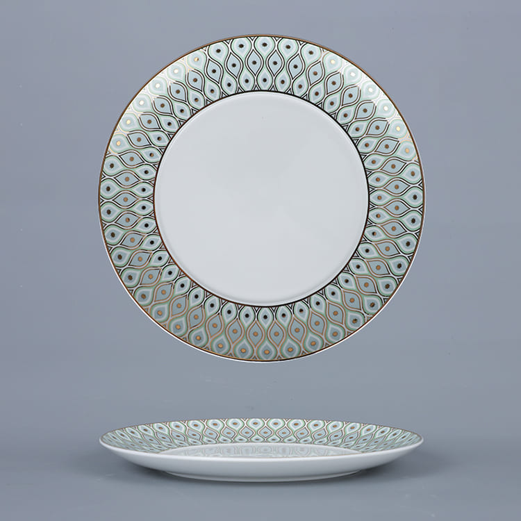 Pratos de jantar verdes com borda dourada Pavão (6)