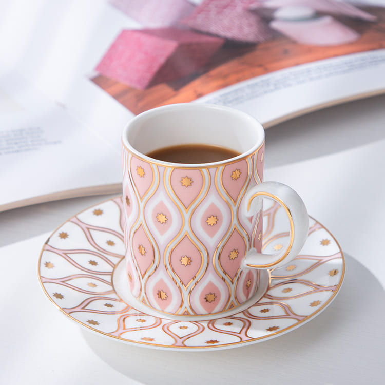 Peacock Pink Espresso Cup and Saucer Set of 2 (3)