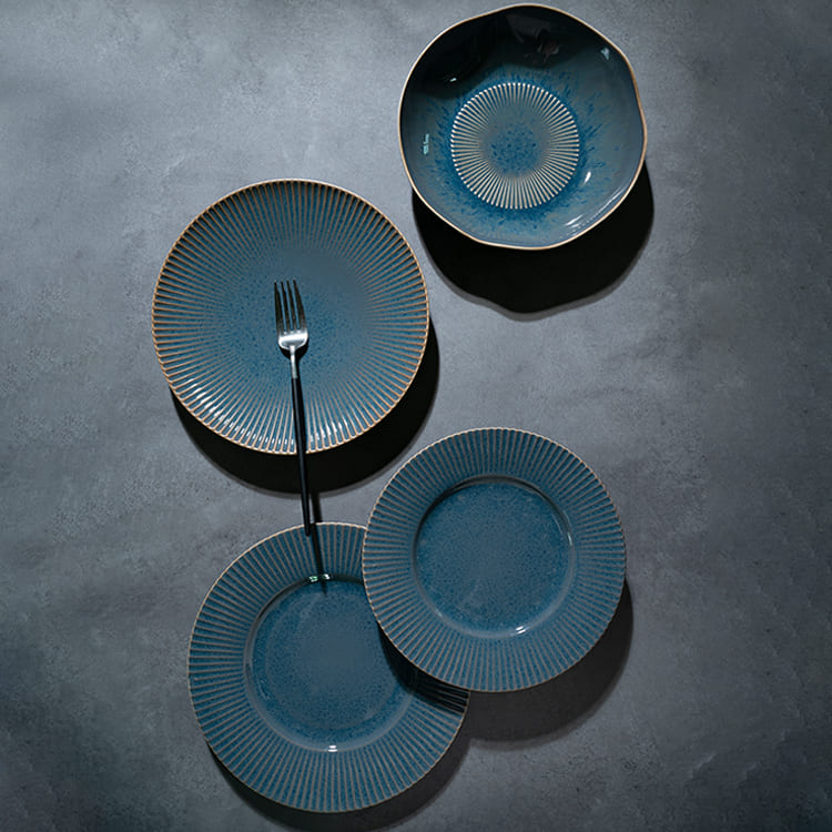Blossom Reactive Glaze Blue Coupe Plate (2)