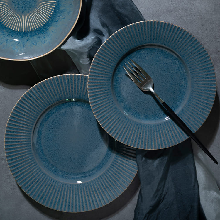 Blossom Reactive Glaze Blue Flat Dinner Plate (2)
