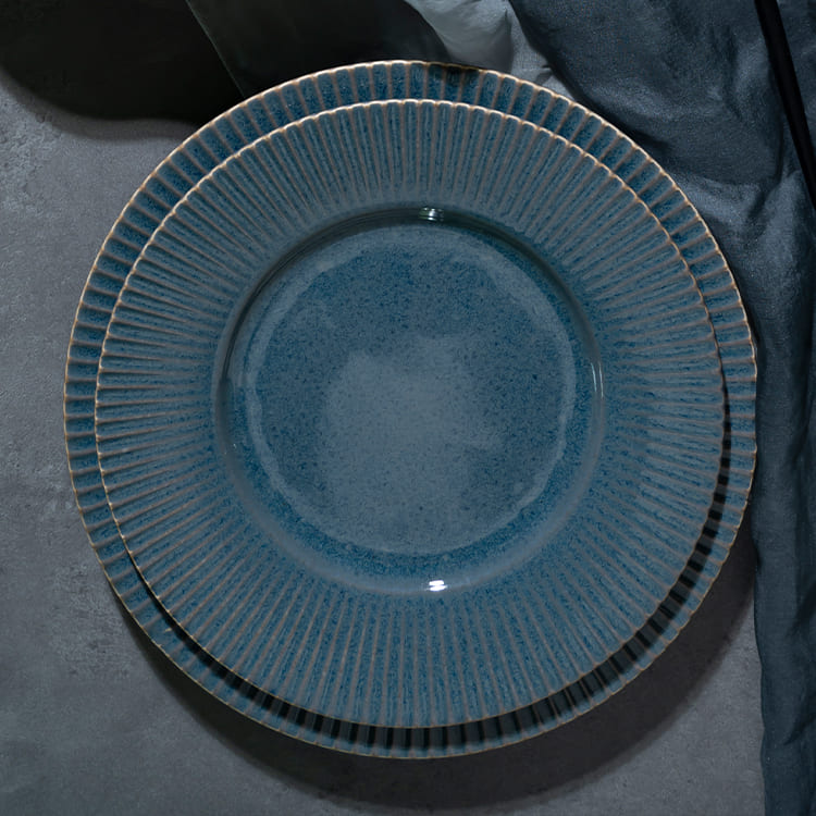 Blossom Reactive Glaze Blue Flat Dinner Plate (3)