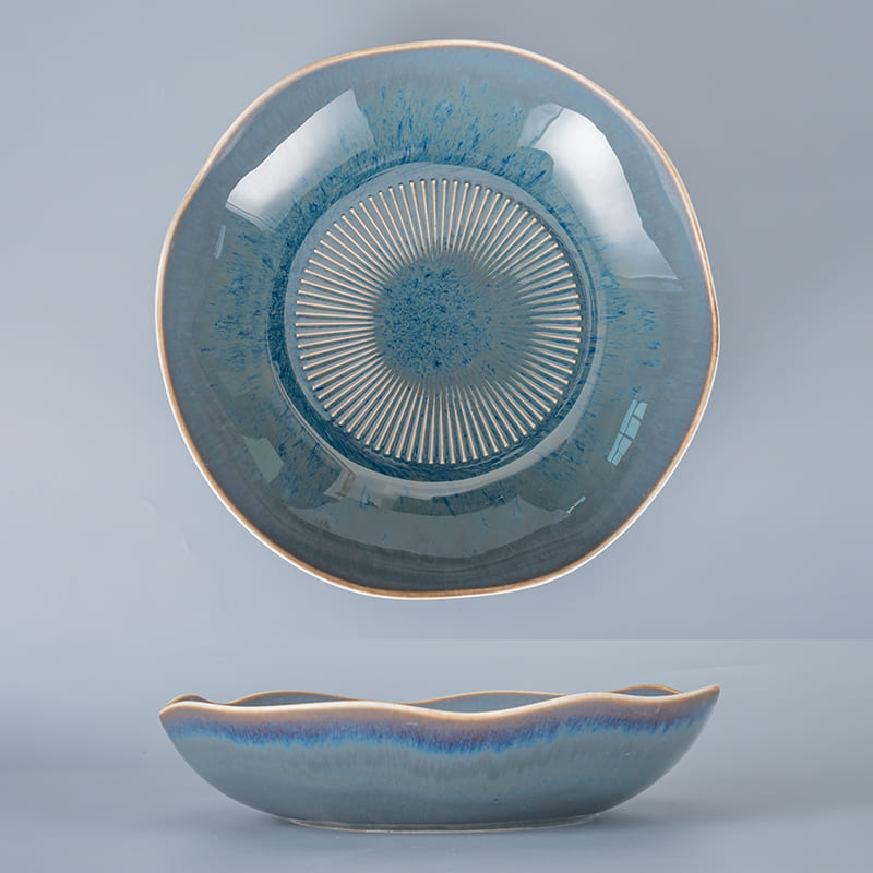 Blossom Reactive Glaze Blue Salad Bowl (1)