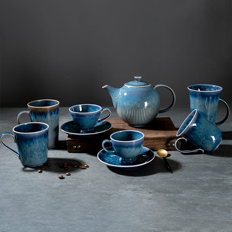 Blossom Reactive Glaze Blue Tea Cup & Coffee Mug (2)