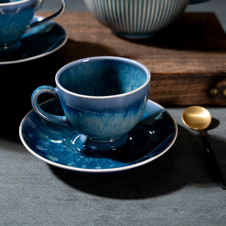Blossom Reactive Glaze Blue Tea Cup & Coffee Mug (4)