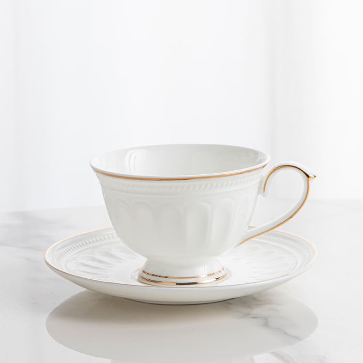 Roman White Coffee Cups with Gold Trim