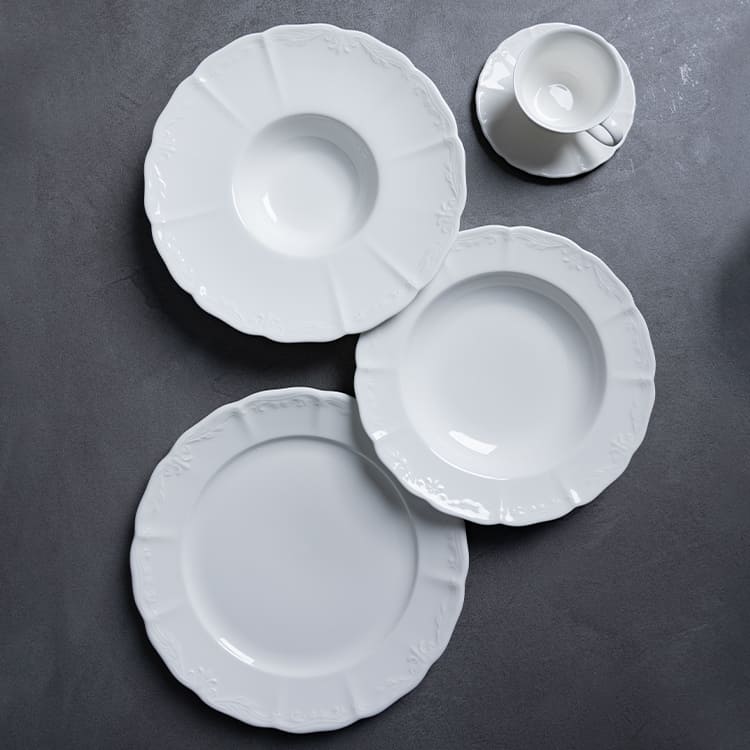 Classic White Embossed Porcelain Dinnerware (3)