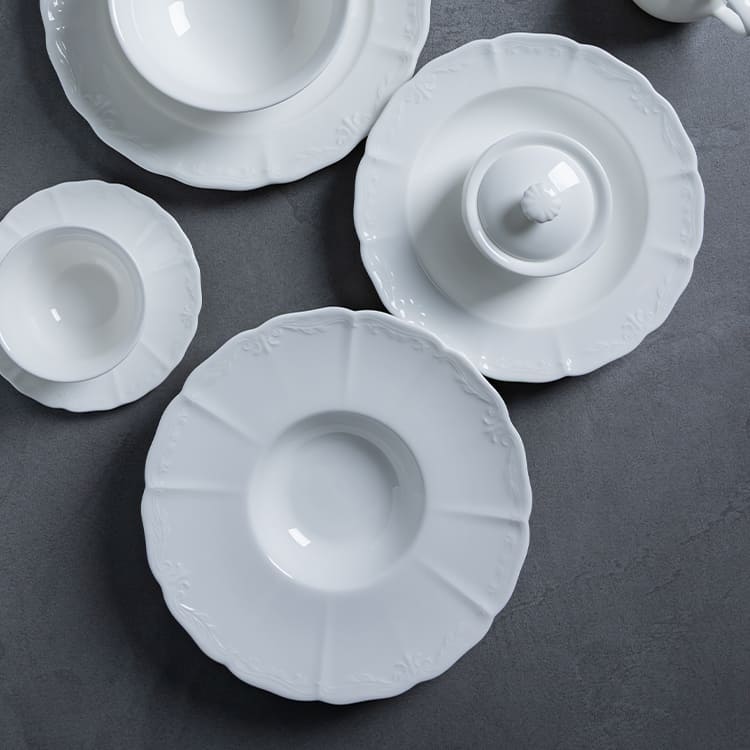 Classic White Embossed Porcelain Dinnerware (5)