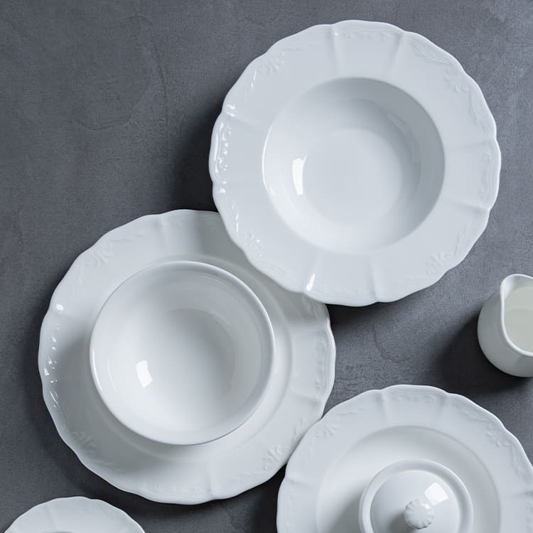 Classic White Embossed Porcelain Dinnerware (6)