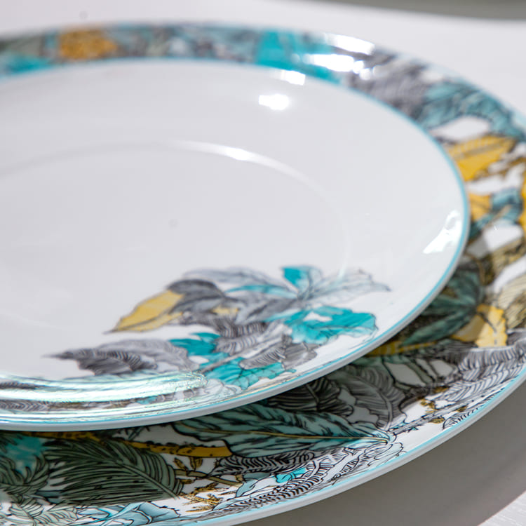 Modern Botanical Printed Bone China Dinnerware Plates (2)