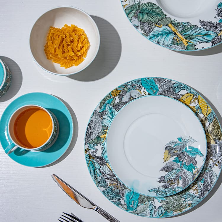 Modern Botanical Printed Bone China Dinnerware Plates (3)