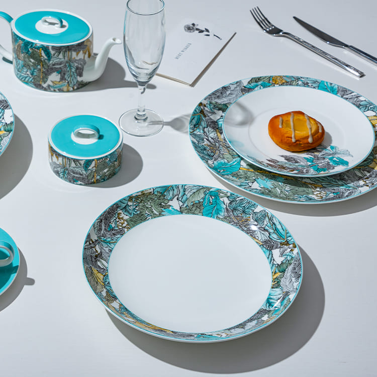 Modern Botanical Printed Bone China Dinnerware Plates (4)