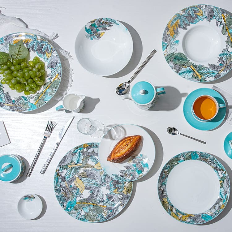 Modern Botanical Printed Bone China Dinnerware Plates (5)