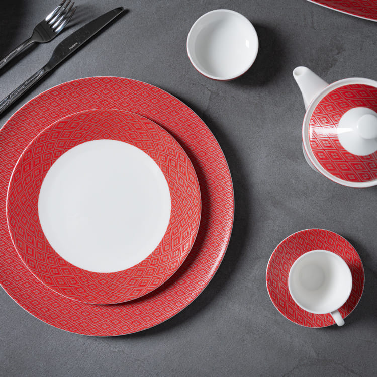 Red and White Bone China Dinner Plate (1)