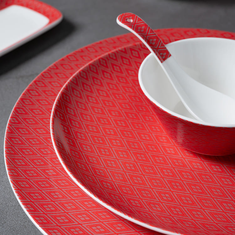 Red and White Bone China Dinner Plate (3)