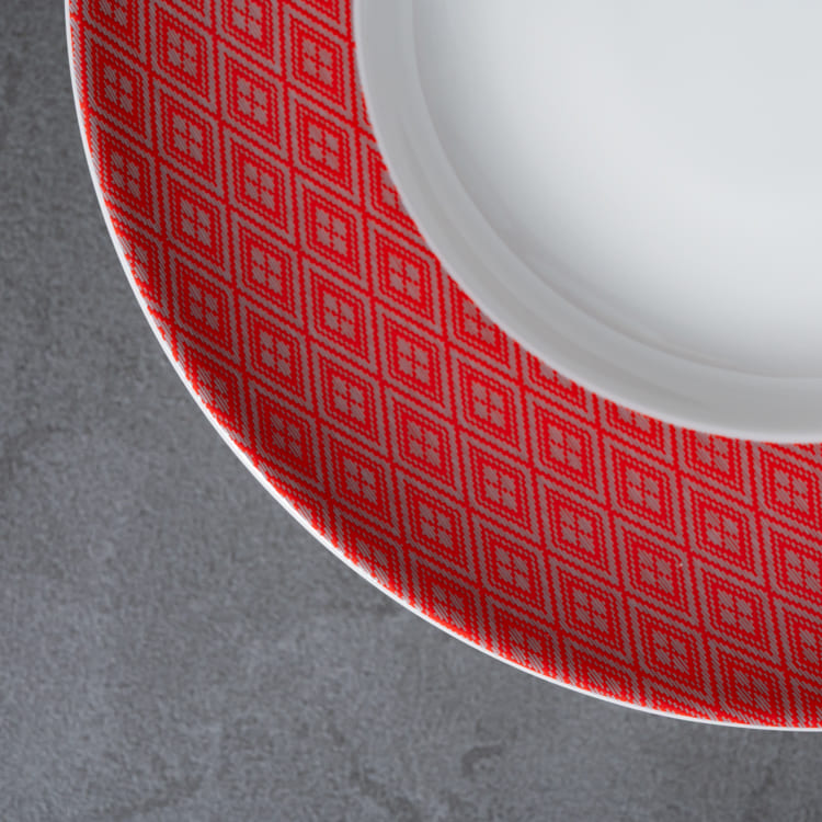Red and White Bone China Dinner Plate (4)