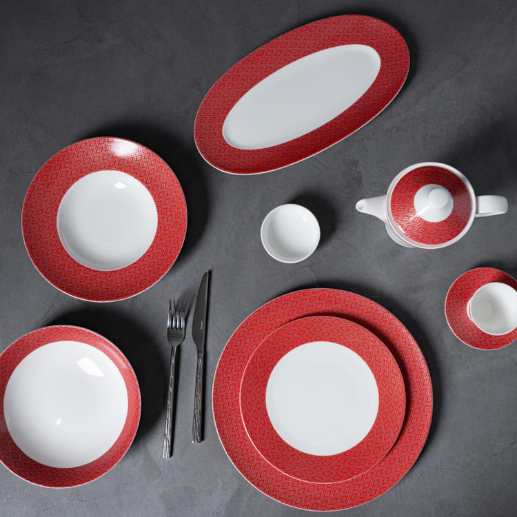 Red and White Bone China Dinner Plate (5)