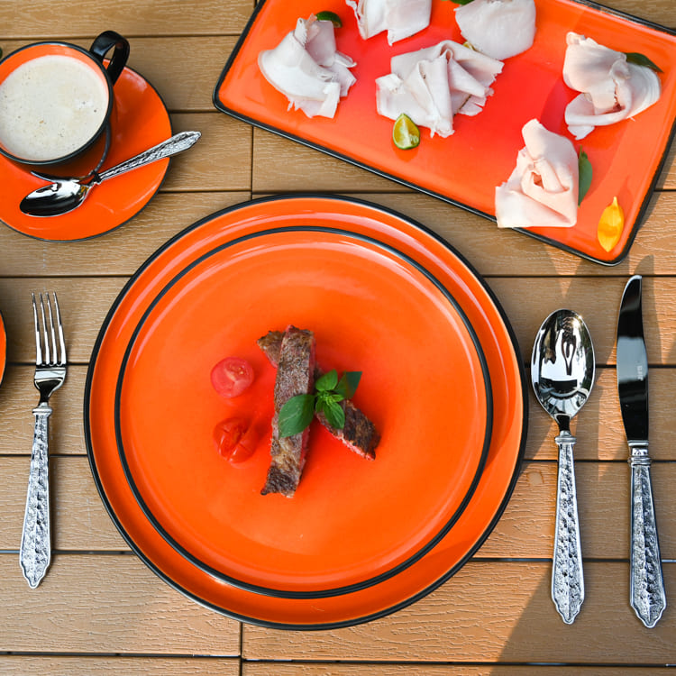 Sunset Charcoal Black and Orange Porcelain Plates (5)
