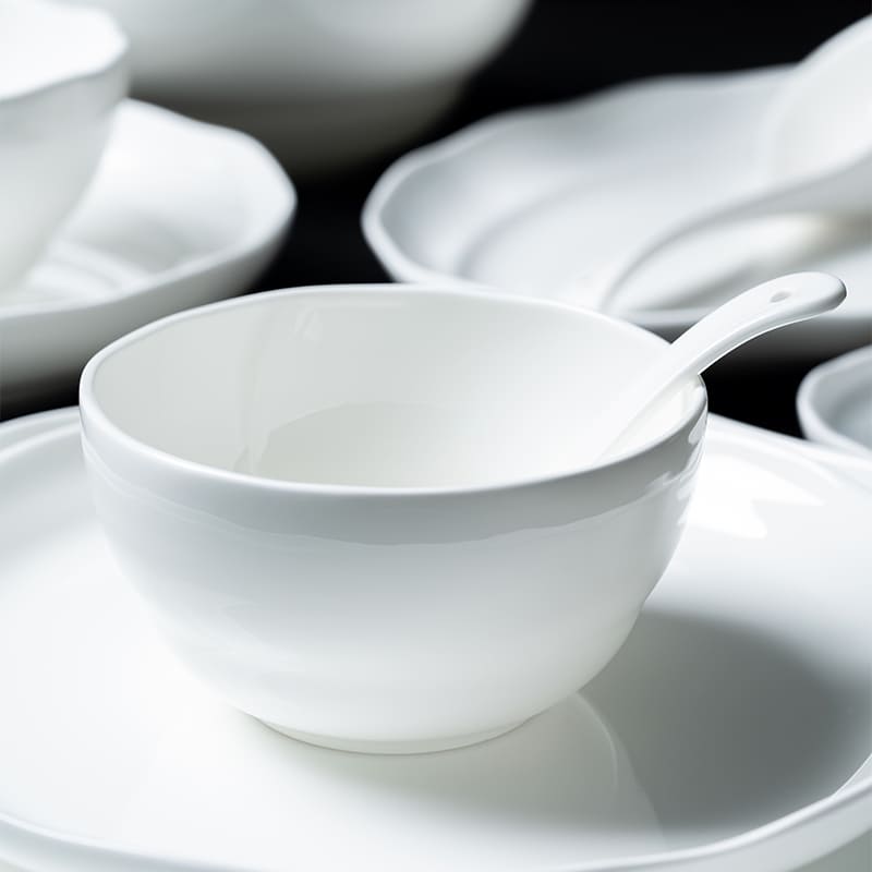 White Bone China Dinner Plate Bowls (2)