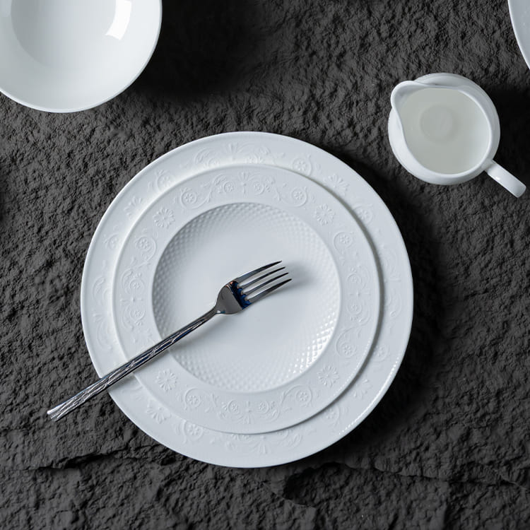 White Bone China Dinnerware with Embossed Design (1)