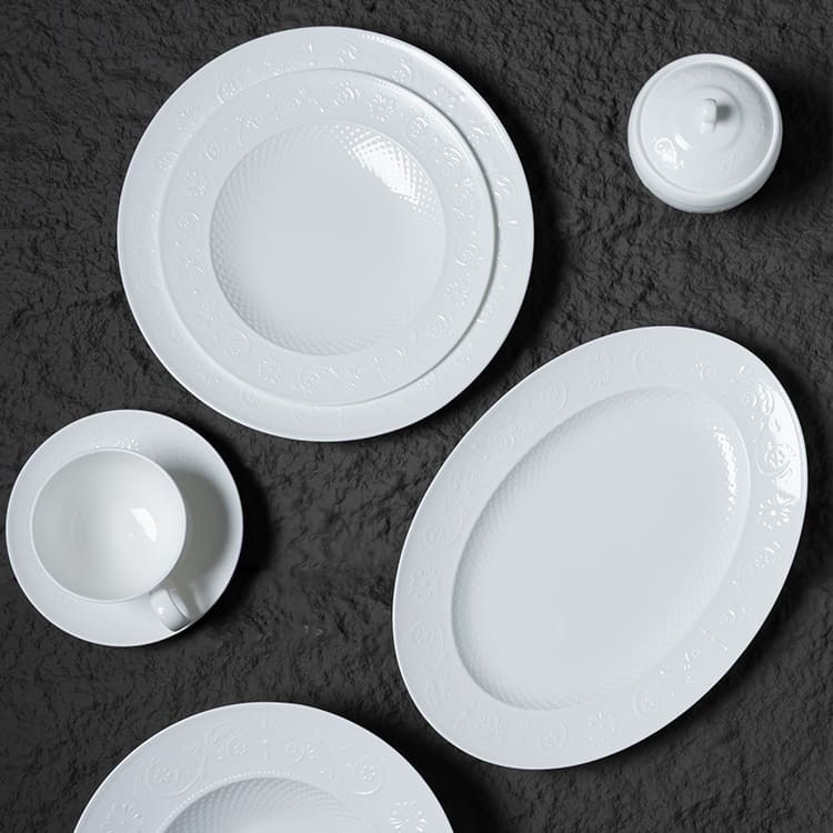 White Bone China Dinnerware with Embossed Design (2)