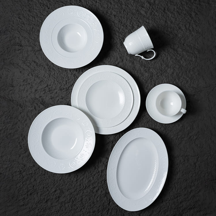 White Bone China Dinnerware with Embossed Design (3)