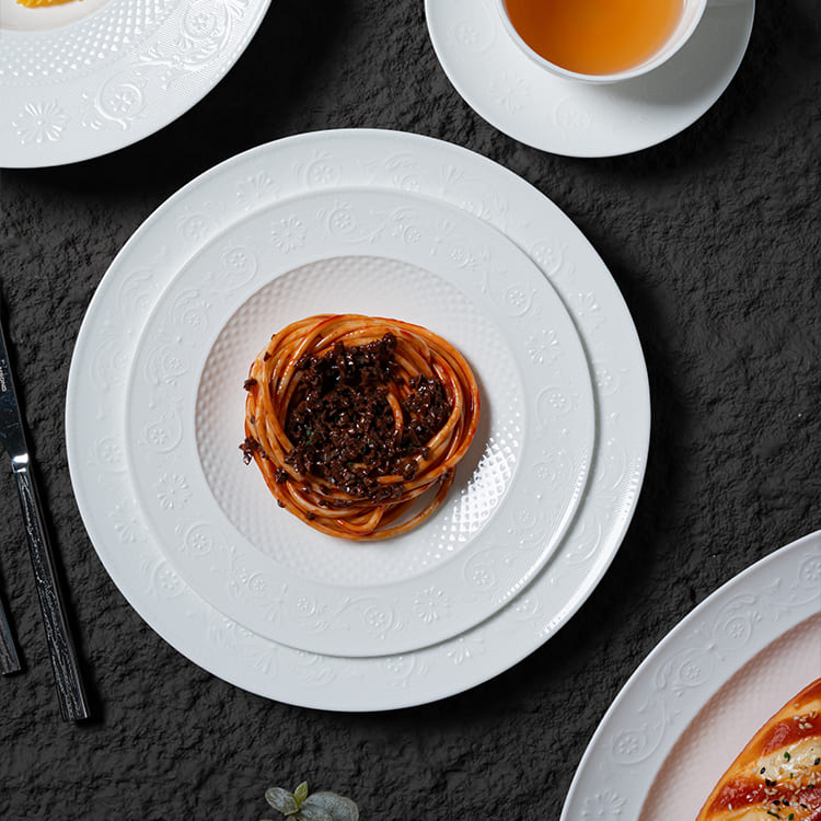 White Bone China Dinnerware with Embossed Design (4)