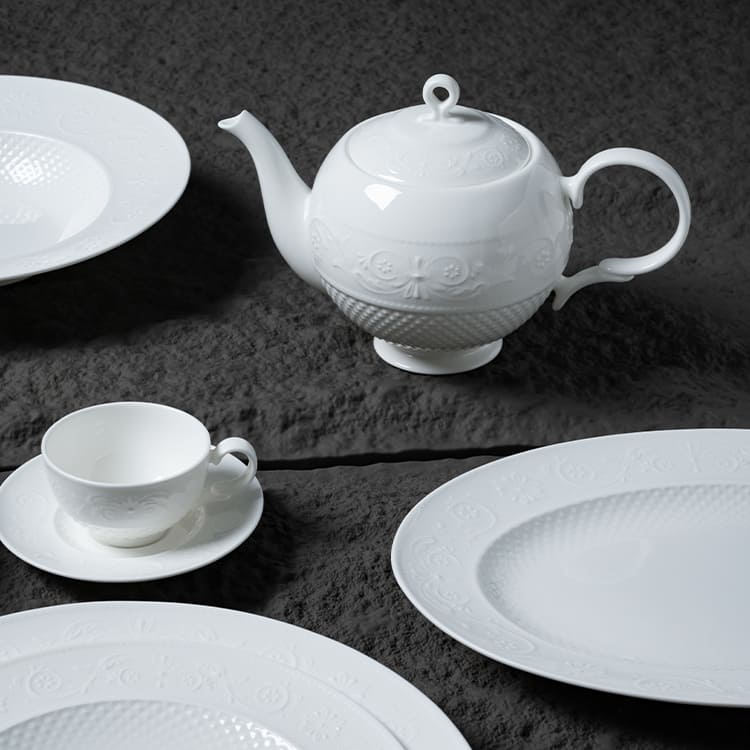 White Bone China Dinnerware with Embossed Design (6)
