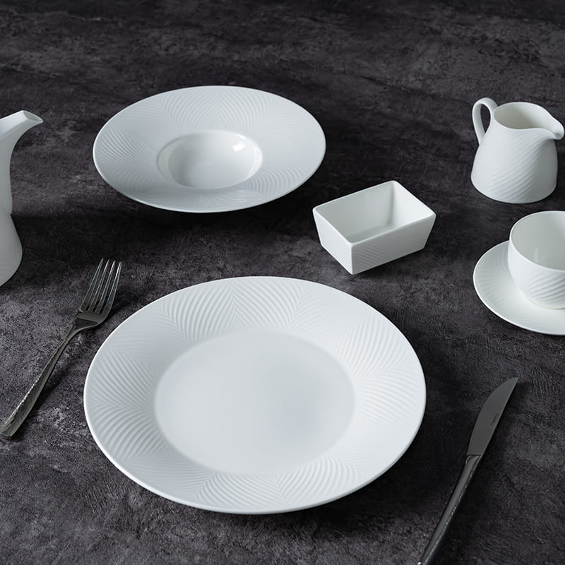 White Ribbed Plates Bone China (1)