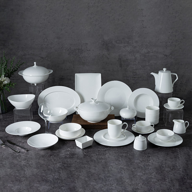 White Ribbed Plates Bone China (2)