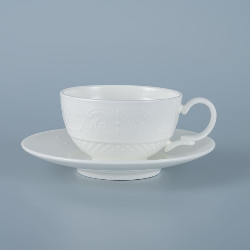 Embossed Bone China Tea Cup and Saucer (1)