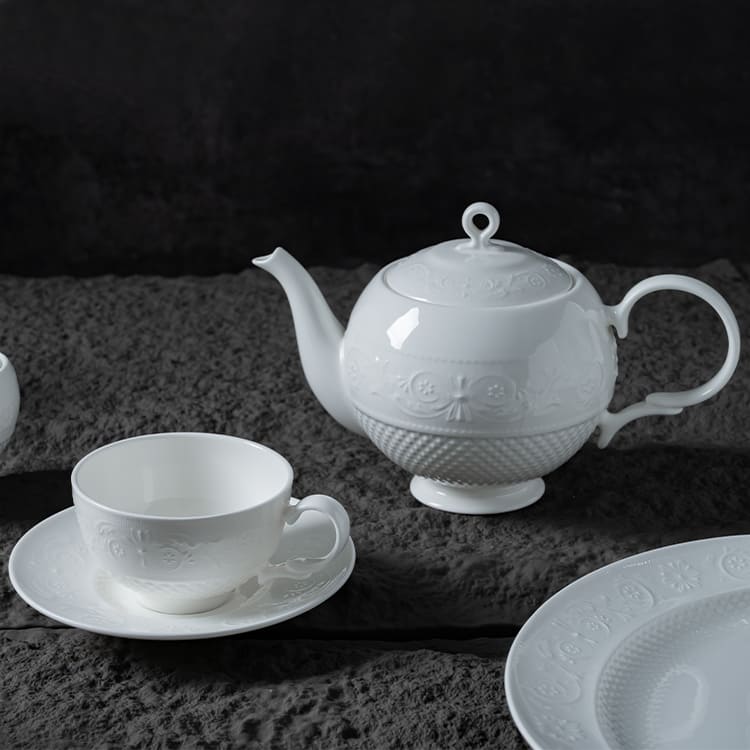 Embossed Bone China Tea Cup and Saucer (3)
