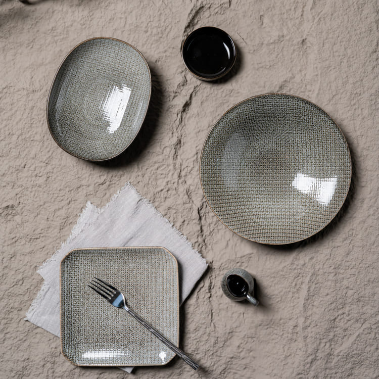 Grey Square Plate Reactive Glazed Porcelain (1)