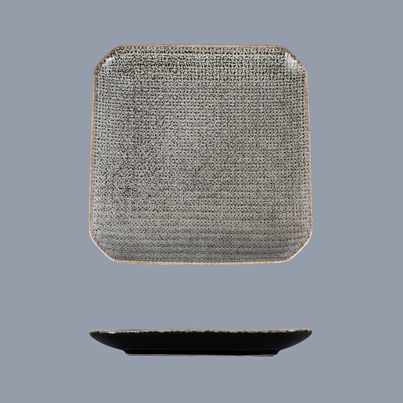Grey Square Plate Reactive Glazed Porcelain (2)