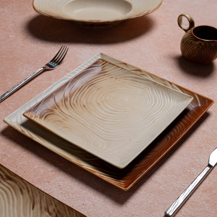 Quadratischer Teller aus glasiertem Porzellan mit Holzmaserung (5)