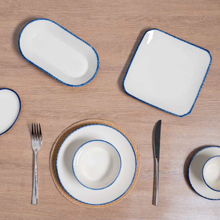 Branco & Blue Rim Glazed Porcelain Dinnerware (2)