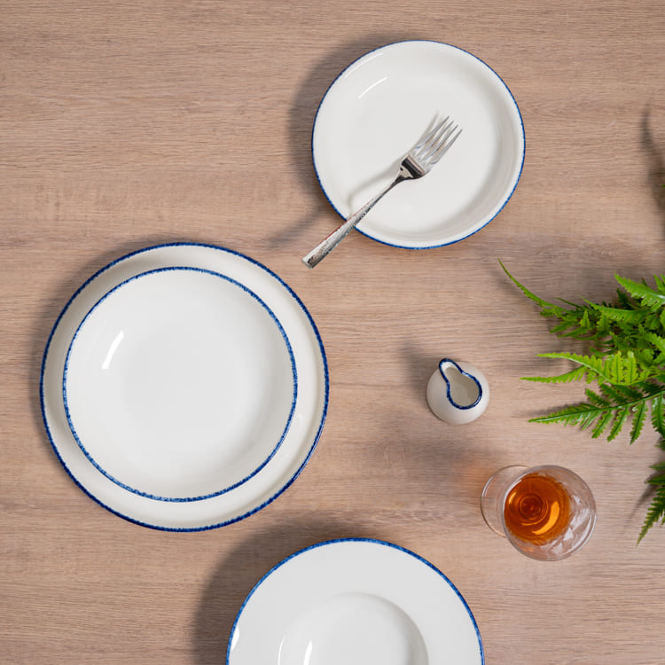 Branco & Blue Rim Glazed Porcelain Dinnerware