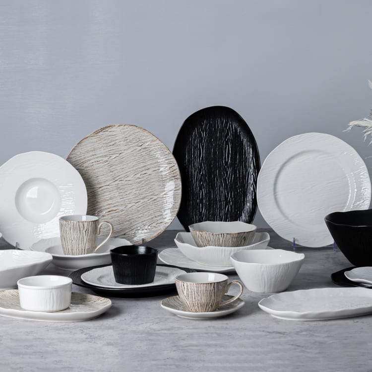 Wood Grain Embossed Porcelain Dinnerware (3)