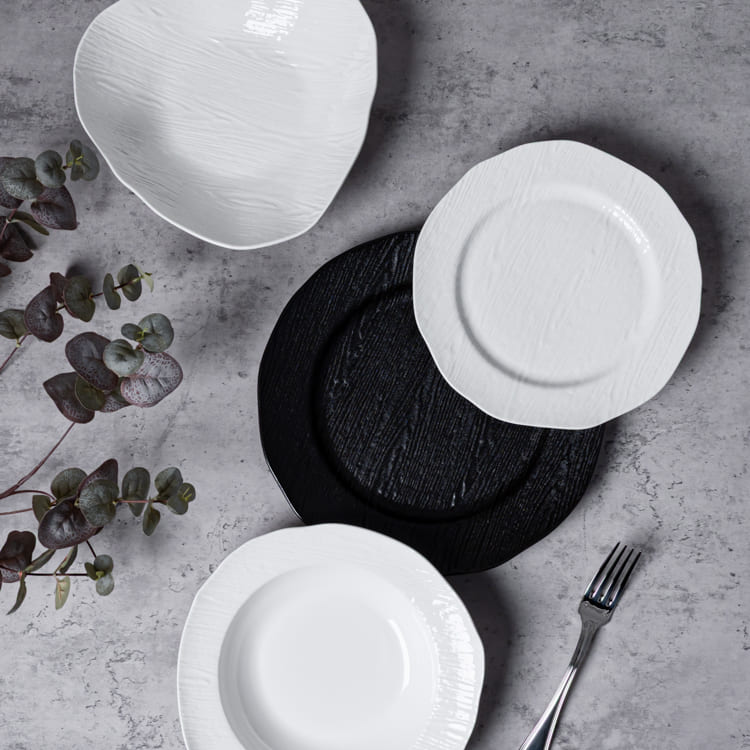 Wood Grain Embossed Porcelain Dinnerware (5)