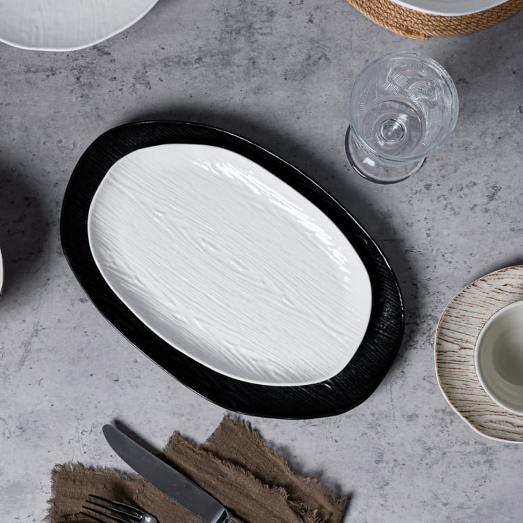 Wood grain Porcelain Oval Serving Plate (3)